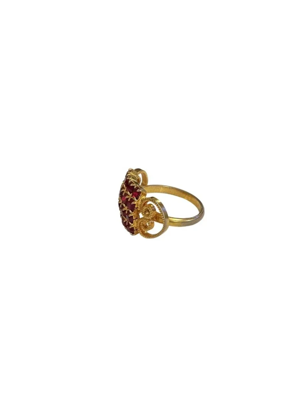 Vintage Gold-Tone Faux Ruby Adjustable Ring Size 7.5 With Starburst Details